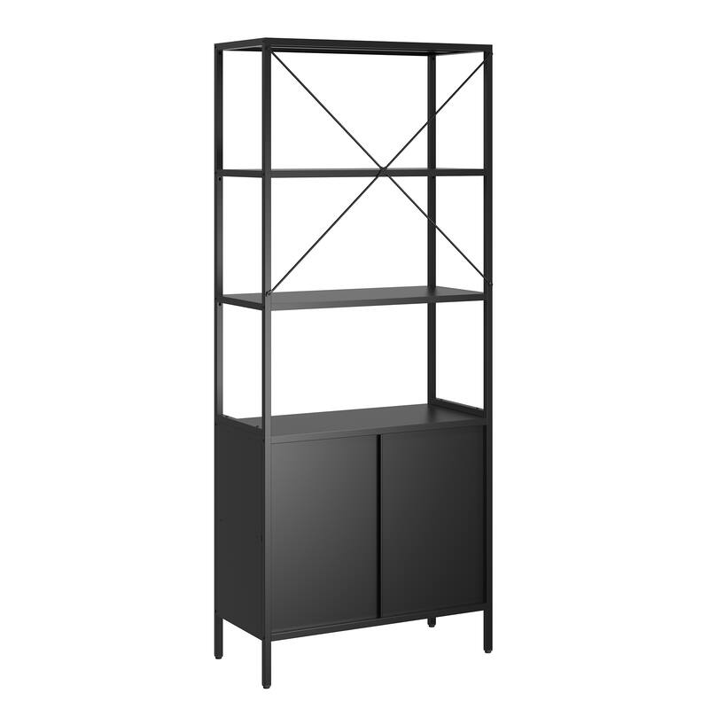 Benson 71.25-inch Black Two Door Metal Storage Cabinet with Open and Closed Shelving - 71.25
