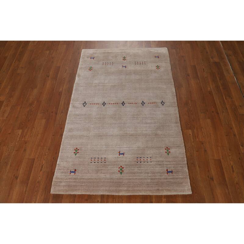 Tribal Gabbeh Indian Foyer Rug Handmade Beige Modern Silk Carpet - 3'0"x 5'0"