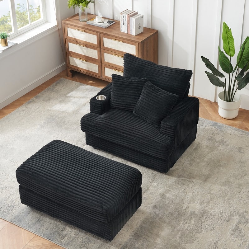 Corduroy Single Sofa+Ottoman, Cup Seats and No Cup Seats