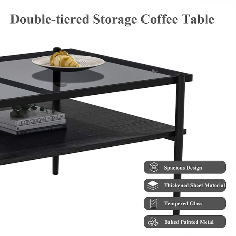 Coffee Table and End tables Set of 3, Tempered Glass Table with MDF layer, Modern Tables for Living Room , Gray Glass
