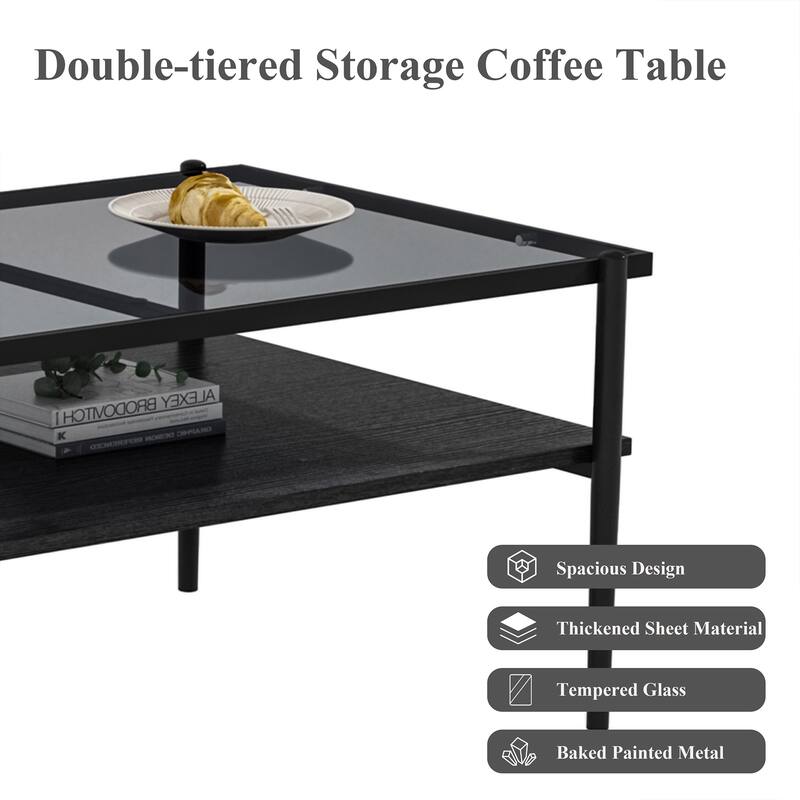 Rectangle Coffee Table with Gray Tempered Glass top and White Legs