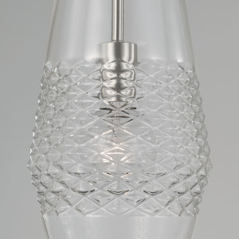 Dena 1-light Pendant w/ Diamond Embossed Glass & Black Braided Cord