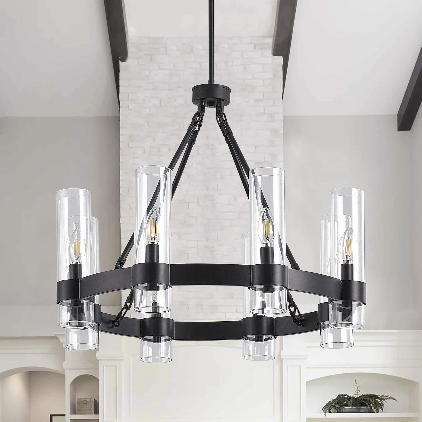 8-Light Candle with Clear Glass Shade Chandelier - 26"D×4.7"W×92.8"H(Adjustable)