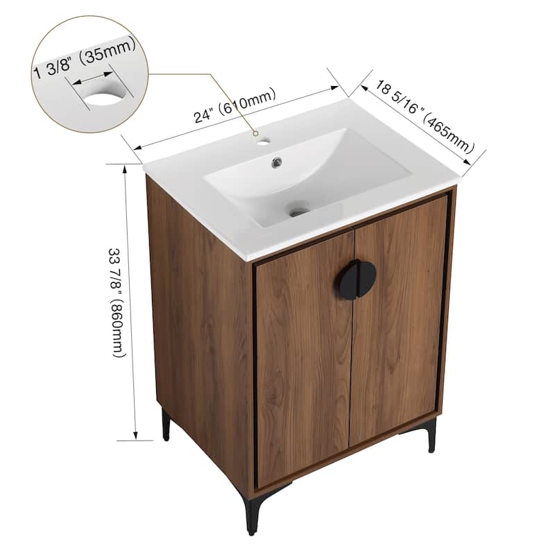 Malwee 24"/30" FreeStanding Bathroom Vanity, Floor Stand Bathroom Vanity with Sink,Soft Close Door and Adjustable shelf