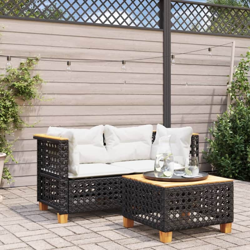vidaXL Patio Sofa Armless with Cushions Beige Poly Rattan - Black