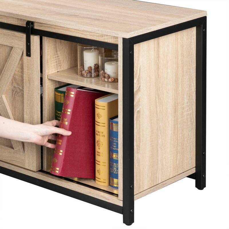 Sliding Barn Doors TV Stand for 58-Inch TV Console Cabinet - n/a