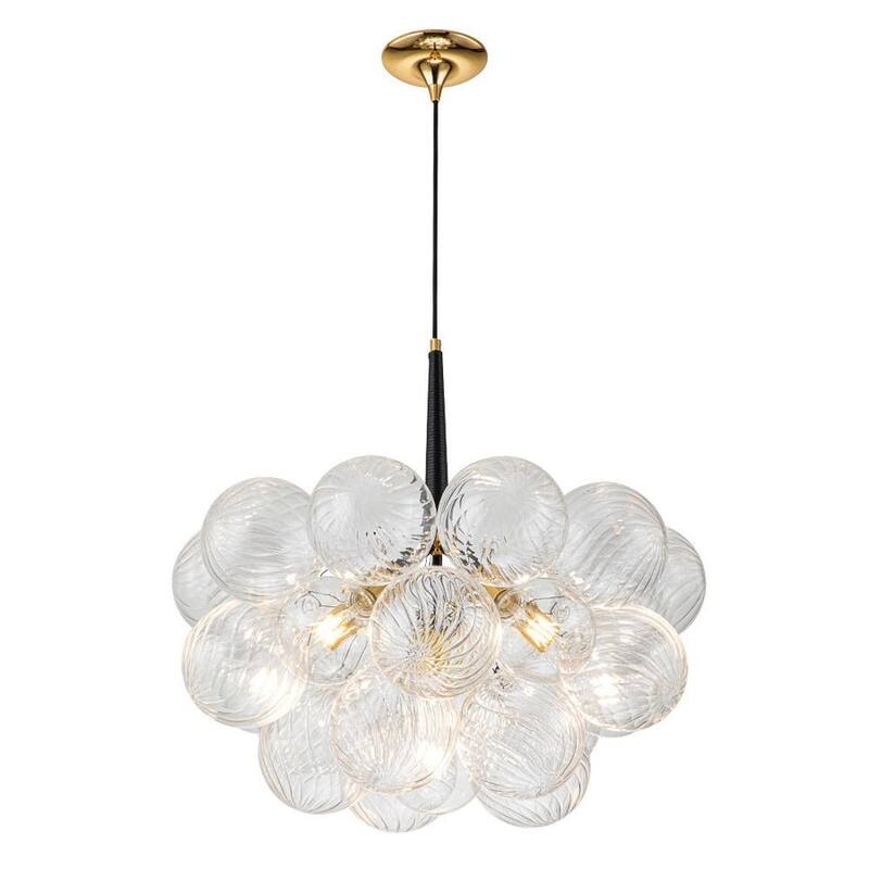 6-Light Swirled Glass Cluster Globe Chandelier - Dimmable