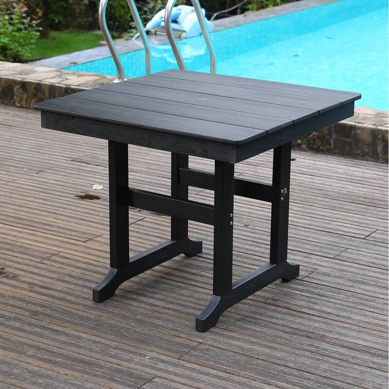 Modern HDPE Patio Dining Table, with Umbrella Hole, Weather Resistant, for Outdoor, Yard, Lawn (1 Piece - 35.43"Table) - Black