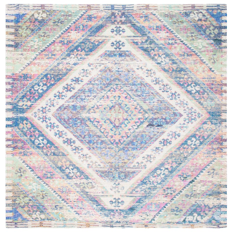 SAFAVIEH Handmade Saffron Kailee Modern Tribal Cotton Rug - 6' Square - Royal Blue/Fuchsia