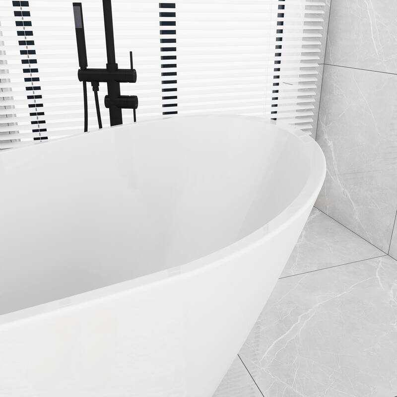 Acrylic Freestanding Flatbottom Soaking Bathtub in Glossy White