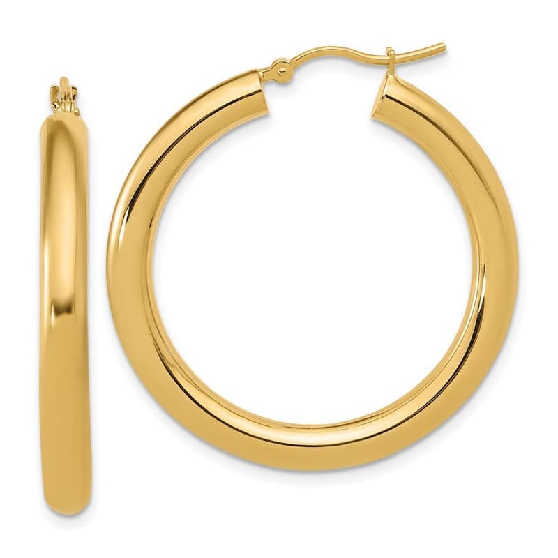 Curata 10k Yellow Gold Italian 4mm Lightweight Classic Hoop Earrings - 25mm 30mm 35mm