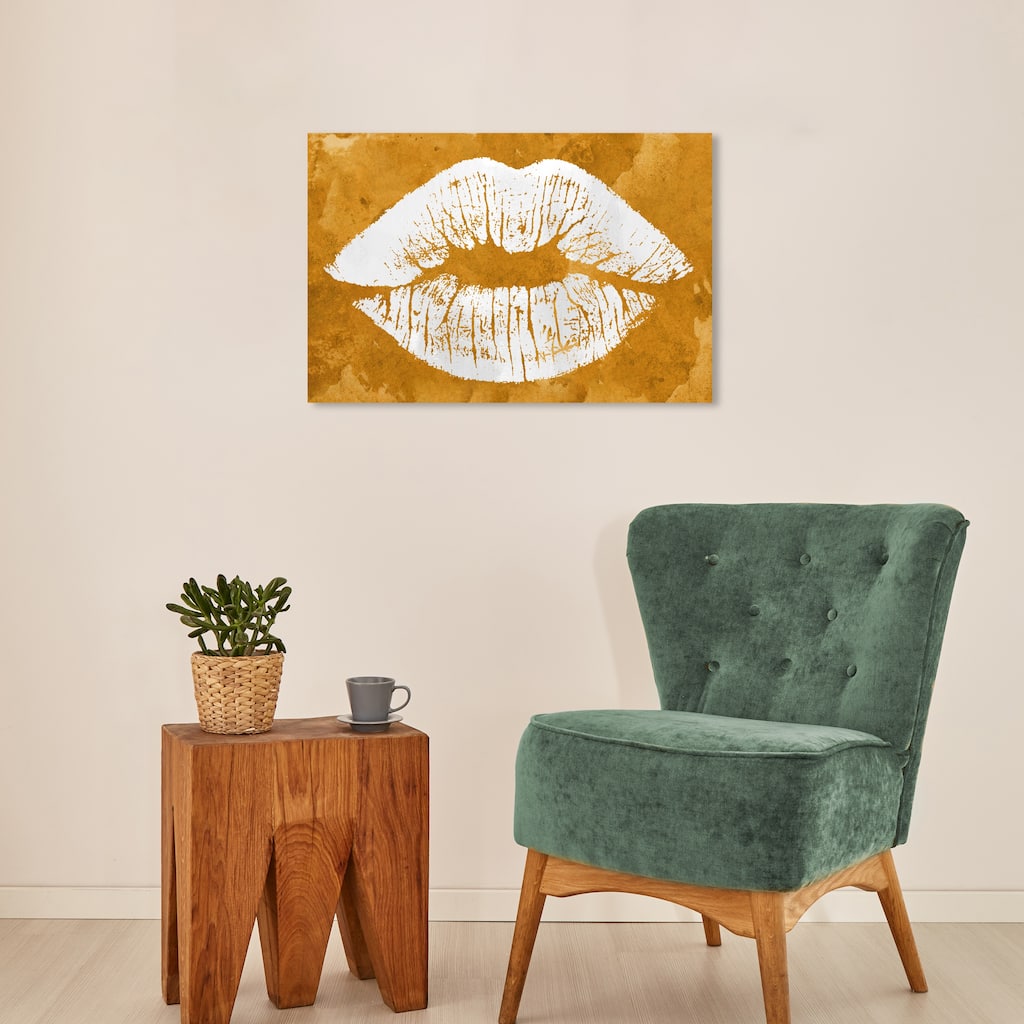 Wynwood Studio Fashion and Glam Solid Kiss Ochre Gold and Glam Wall Art Canvas Print