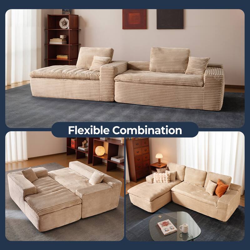 HOOOWOOO Modern Upholstered Fabric Sectional Sofa with Chaise