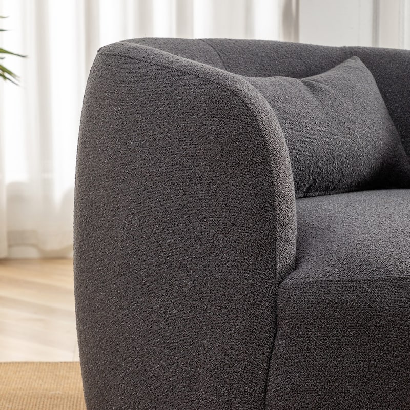 KINWELL 34" Poly Blend Boucle Fabric Upholstered Swivel Armchair