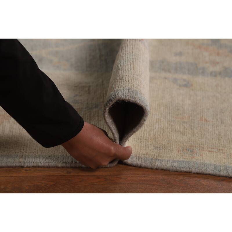 Vegetable Dye Blue Oushak Turkish Rug Hand-Knotted Wool Carpet - 5'11"x 9'7"