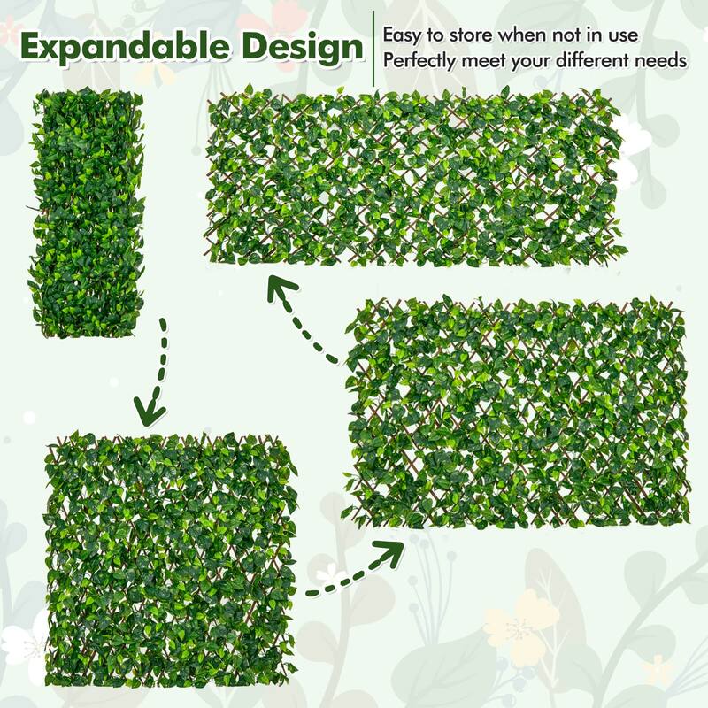 Gymax 2PCS Expandable Fence Privacy Screen Decorative Faux Ivy Fencing