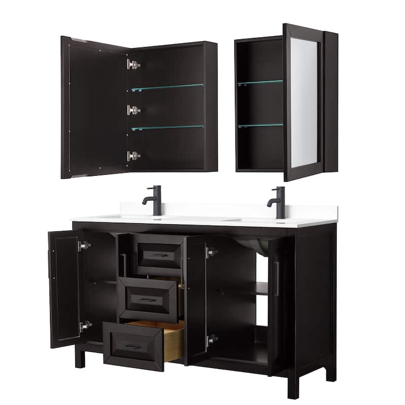 Daria 60 Inch Double Vanity, Cultured Marble Top, Medicine Cabinets