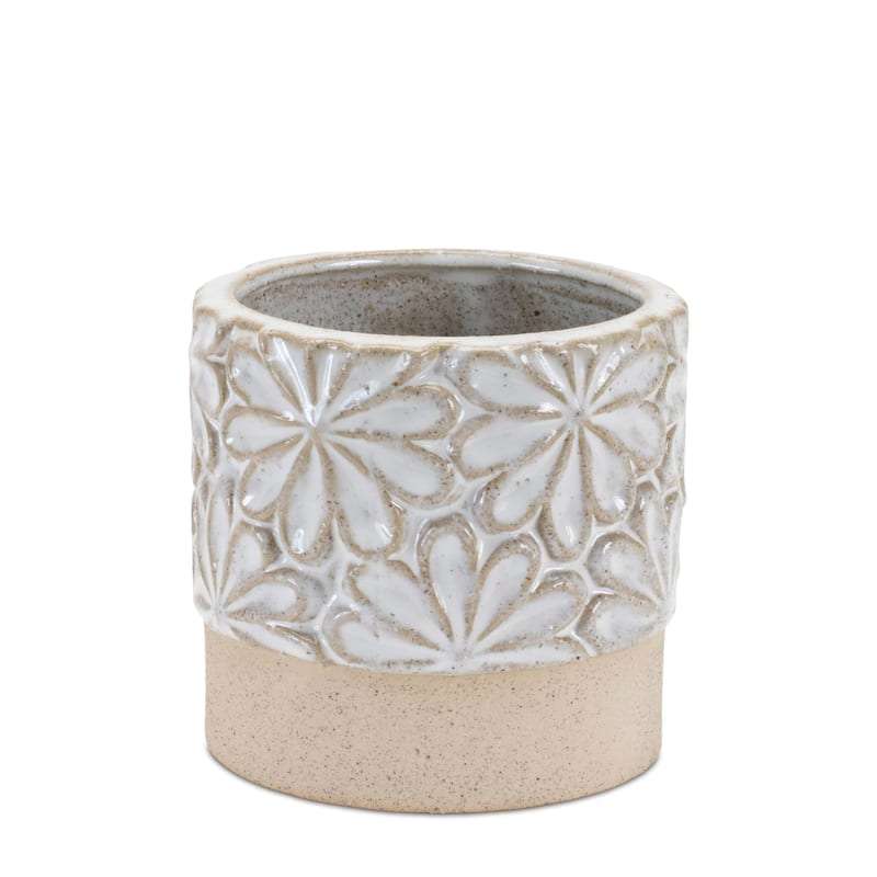 Ceramic Floral Planters - 6" - Gray and Beige - Set of 2