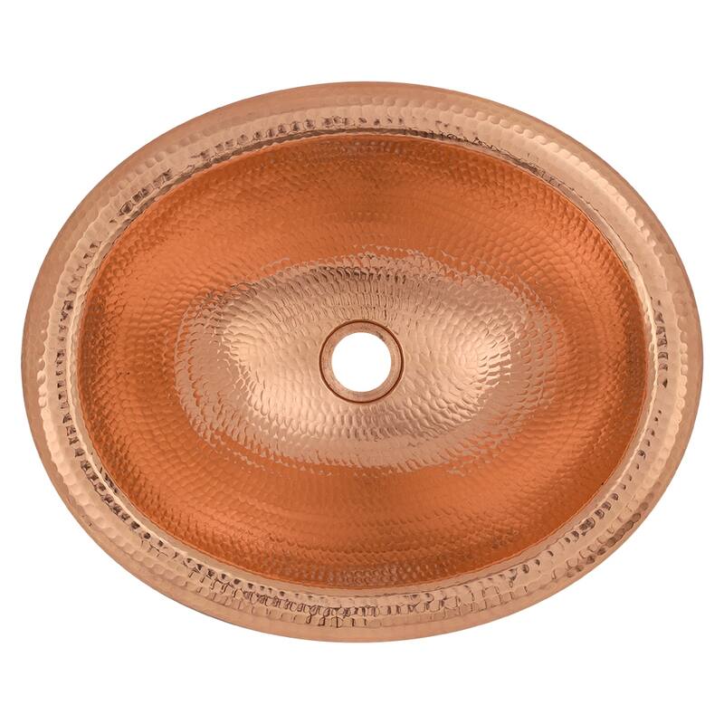 18" Wide Rim Oval Self Rimming Hammered Copper Bathroom Sink in Polished Copper (LO18RPC)