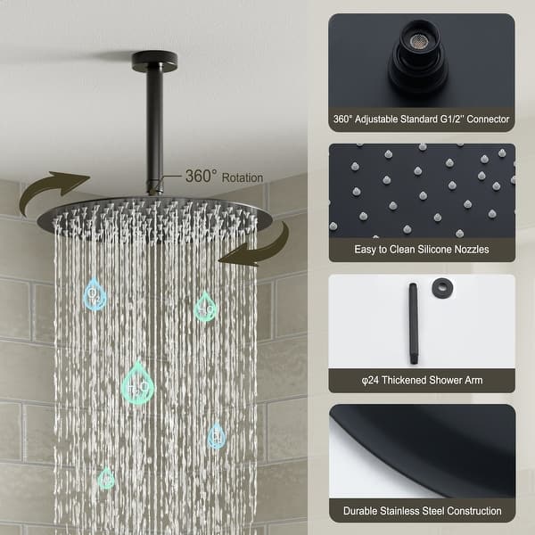 3-Spray Patterns 12 in. Ceiling Mount Rainfall Fixed Shower Head with Silicone Nozzle in Chrome
