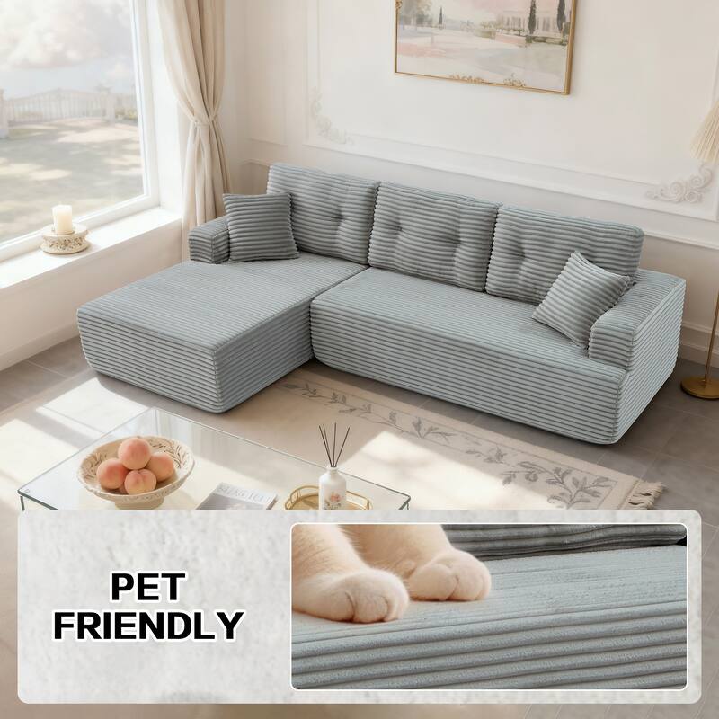 Rossetta Modern Minimalist Style L-Shape Compressed Corduroy Sectional Sofa with Left-Facing Chaise