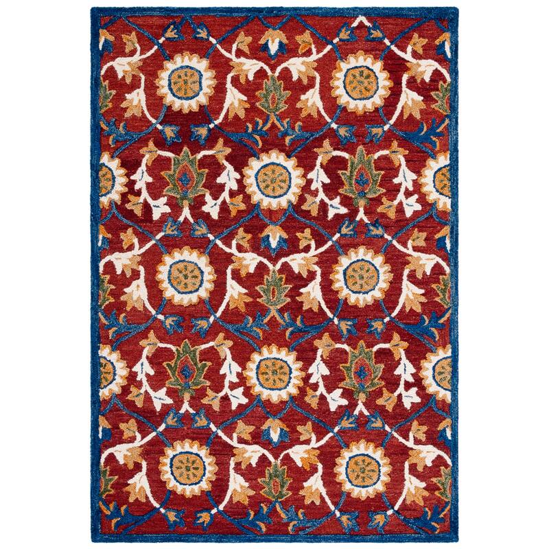 SAFAVIEH Handmade Blossom Rositza Floral Wool Rug - 8' x 10' - Rust/Blue