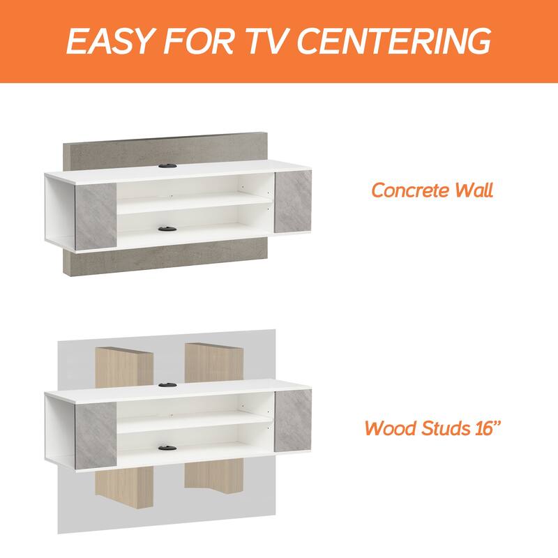 Floating TV Stand Entertainment Center with Open Storage,White and Grey