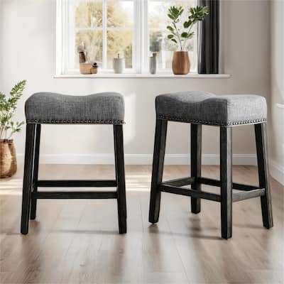 Upholstered Backless Saddle Seat Counter Stools 24" Height Set of 2