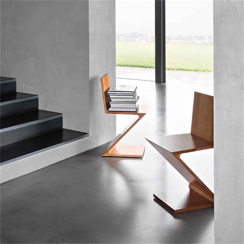 Z-shaped Dining Chair with Solid Wood Backrest Creative Retro Single Seat