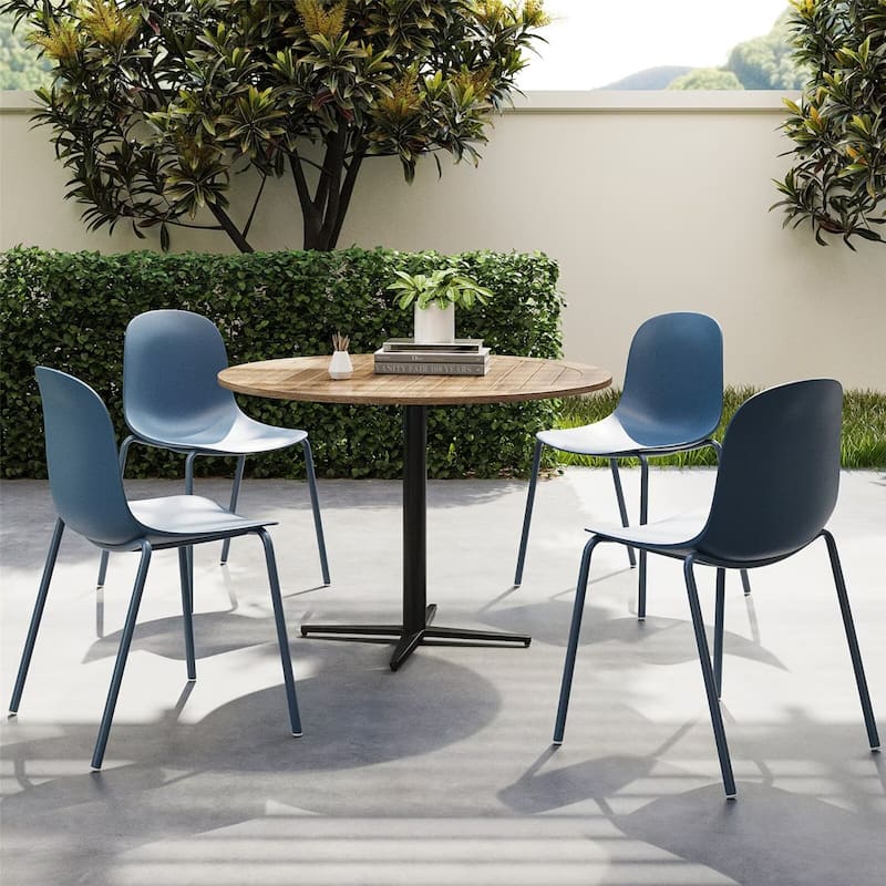 Modern Plastic Stackable Dining Chair with Metal Legs (Set of 4)