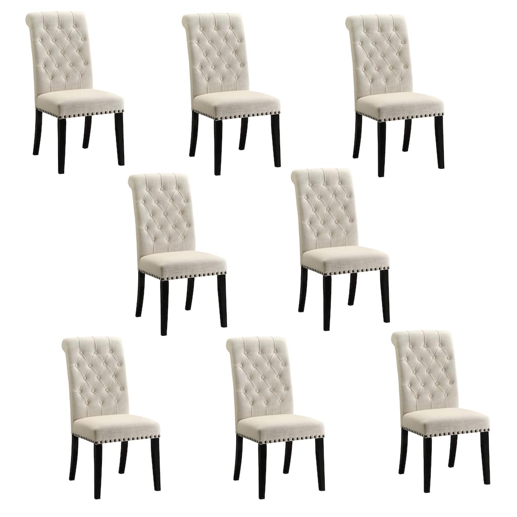 Letnitsa Beige and Rustic Espresso Tufted Dining Chairs (Set of 8)