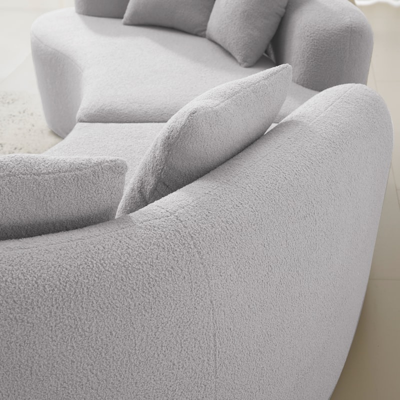 Curved Four Seater Full Compression Sponge Sofa,Teddy Velvet Fabric, No-Assembly Compact Sofa