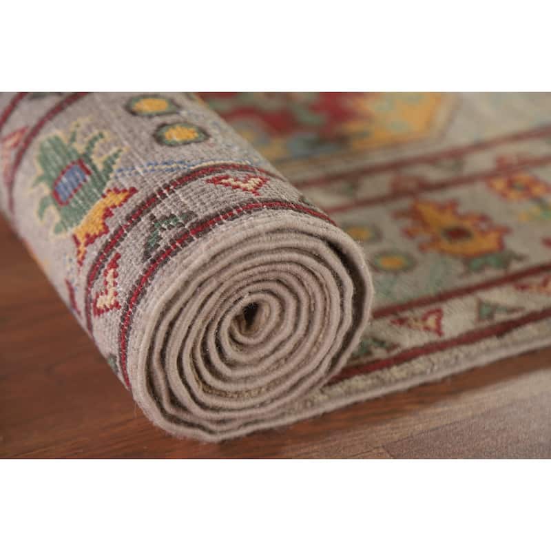 Hand Knotted Oriental 100% Wool Carpet Traditional Geometric Multi-Colored Kazak Runner Rug - 19' 10'' X 2' 6''