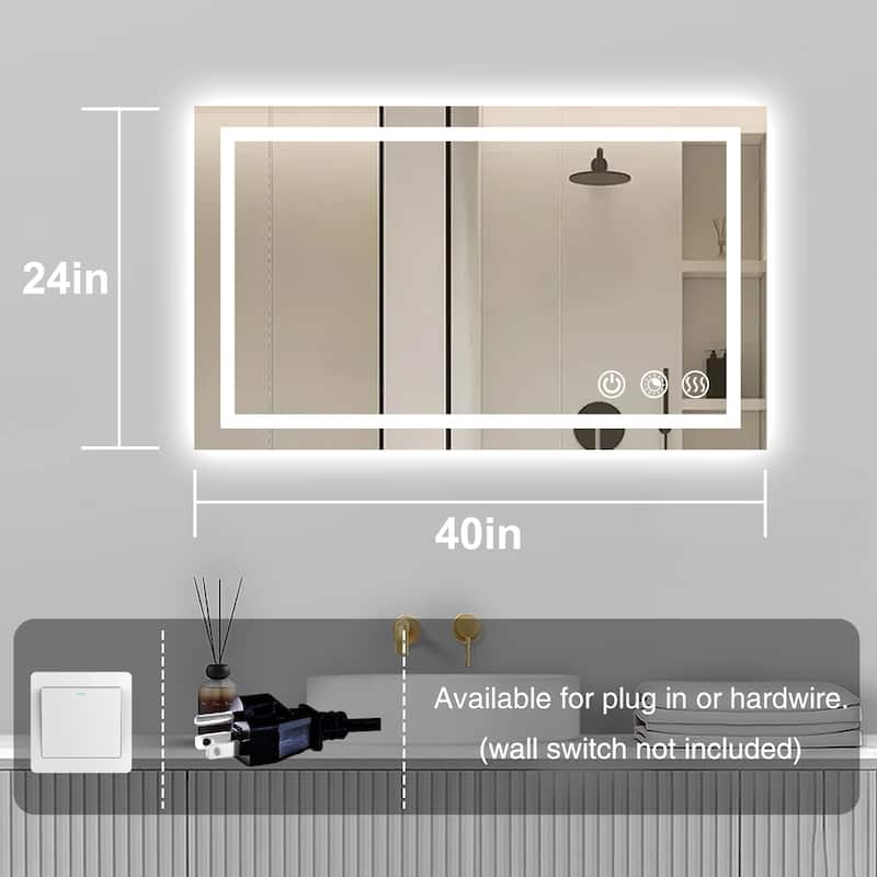 LED Bathroom mirror with Light,Dimmable 3 Colors Temperature Anti-fog Wall Mounted LED Bathroom Mirror(Frontlit & Backlit)