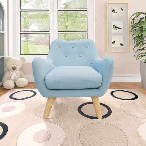 Microfibres fabric upholstered child accent armchair with wooden legs