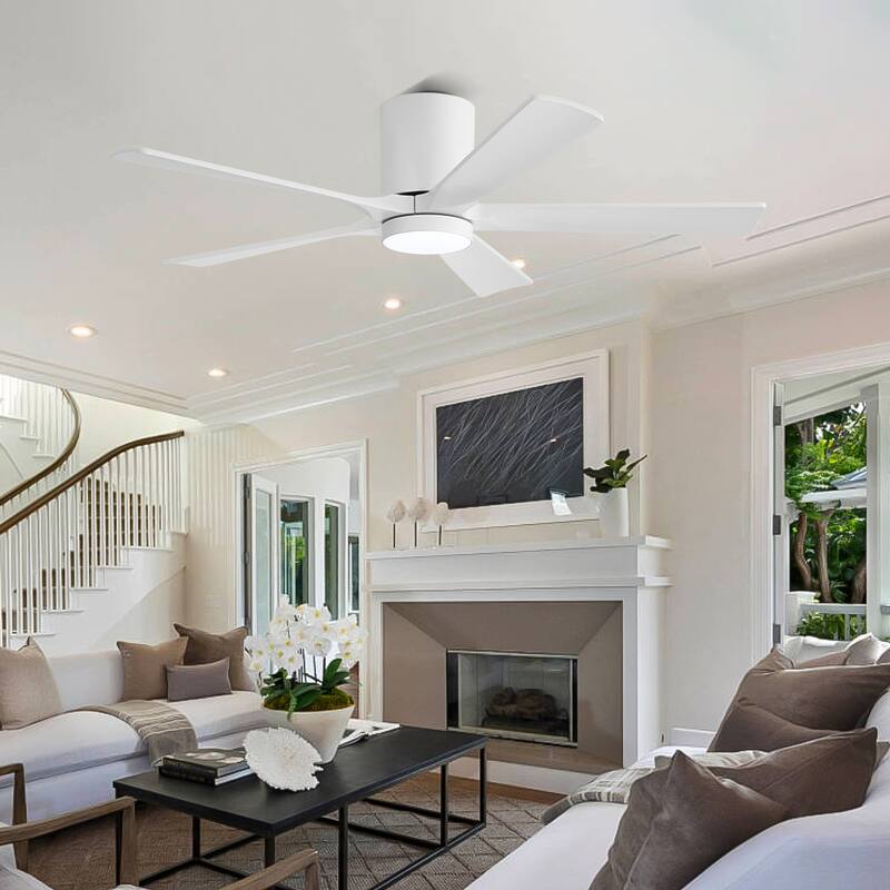 WINGBO 52" Solid Wood DC Motor Integrated LED Hugger Ceiling Fan with Remote