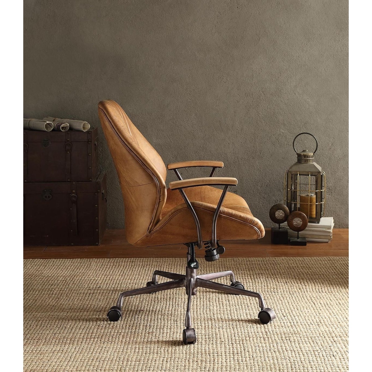 Vintage Industrial Style Swivel Adjustable Height Executive Office Chair with Metal Base and Legs Coffee