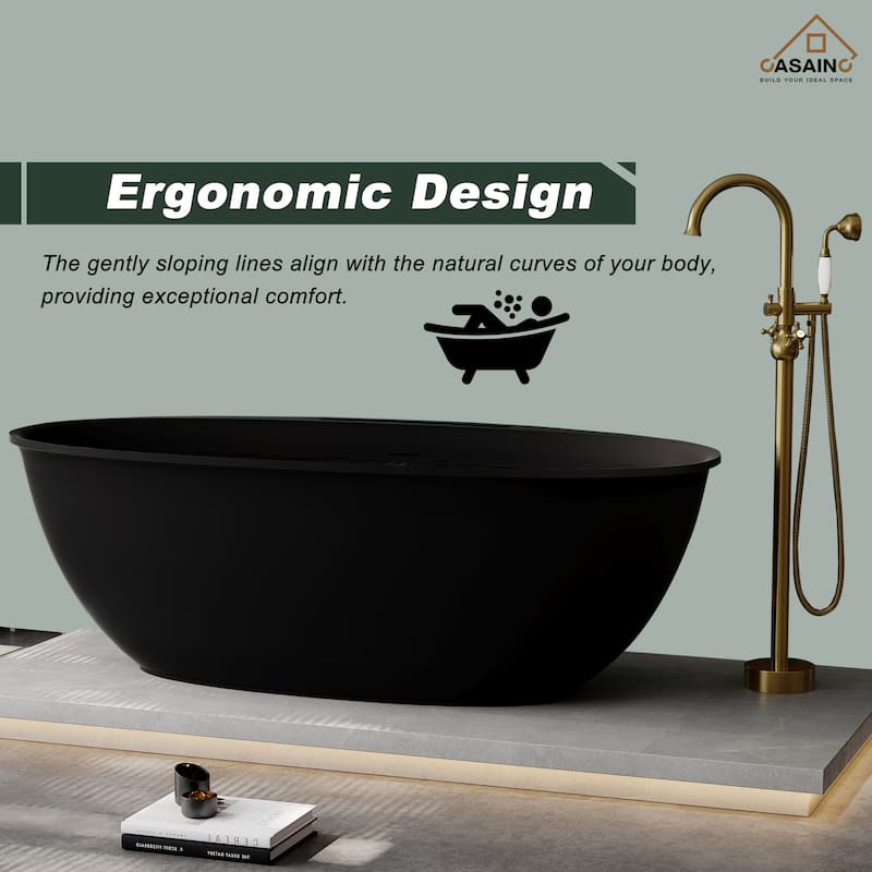63" / 67" Solid Surface Freestanding Bathtub in Matte White/Black