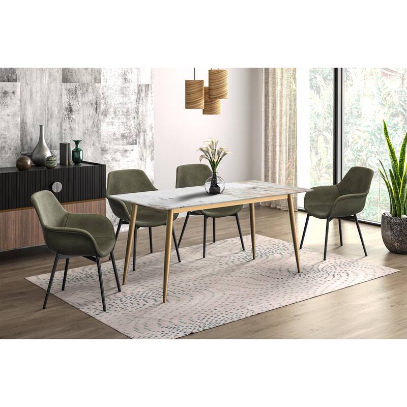Zayle Dining Table with a 71" Rectangular Top and Gold Steel Base
