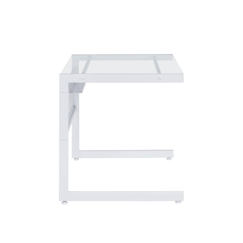 HomeRoots 33" Clear and White Glass and Stainless Steel Writing Desk