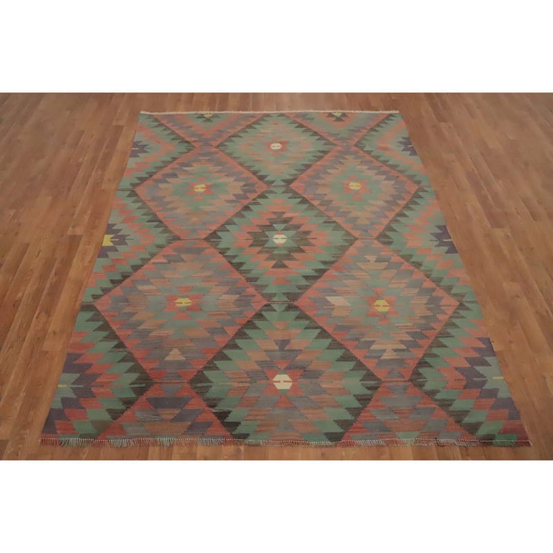 Hand Woven Oriental 100% Wool Carpet Southwestern Tribal Multi-Colored Kilim Area Rug - 7' 1'' X 5' 9''
