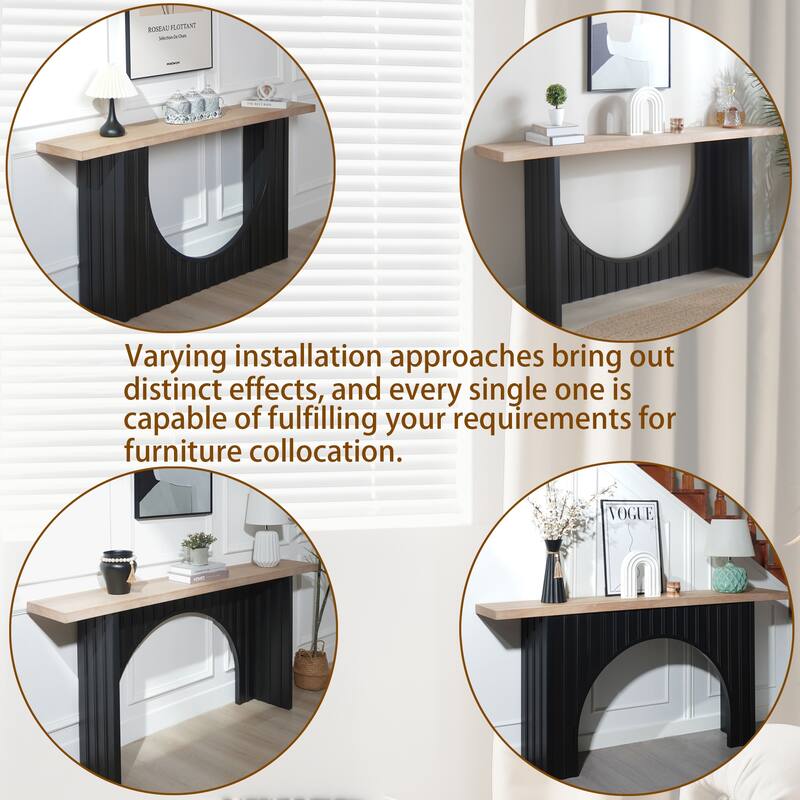 Modern Minimalist Console Table with Black Arch Base and Natural Wood Top, Console Table,Wood Table