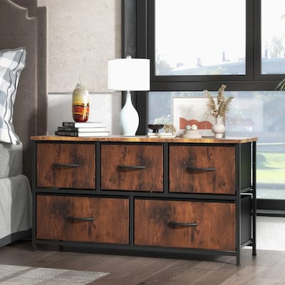 Dresser for Bedroom with 5 Fabric Drawers, Tall Chest Organizer Units for Clothing, Closet, Kidsroom, Storage Tower with Cabinet