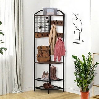 Corner Coat Rack, Corner Clothes Rack with Adjustable Partition, Corner ...