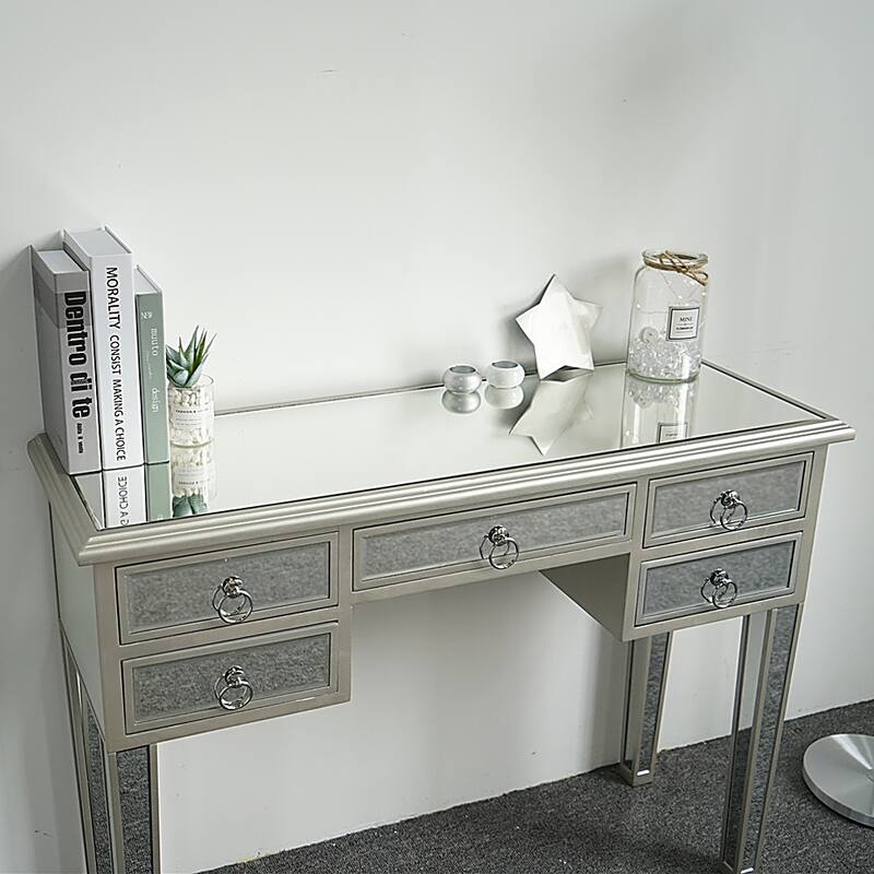 Illusions Collection Mirrored Entryway 5-drawer Console Dressing Table