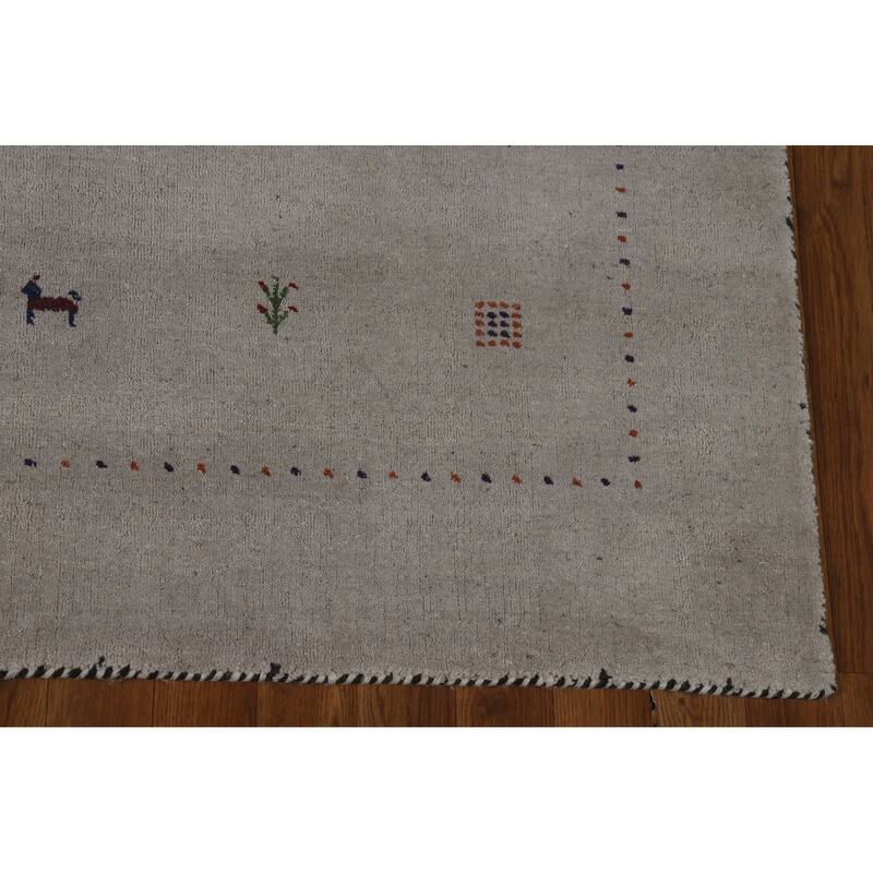 Hand Knotted Oriental 100% Wool Carpet Tribal Animal Pictorial Greys & Charcoal Gabbeh Area Rug - 7' 9'' X 5' 9''