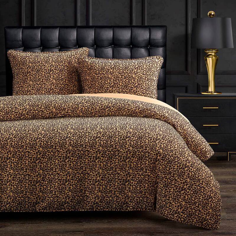 HiEnd Accents Adrienne Gold Leopard Chenille Comforter Set, 3PC