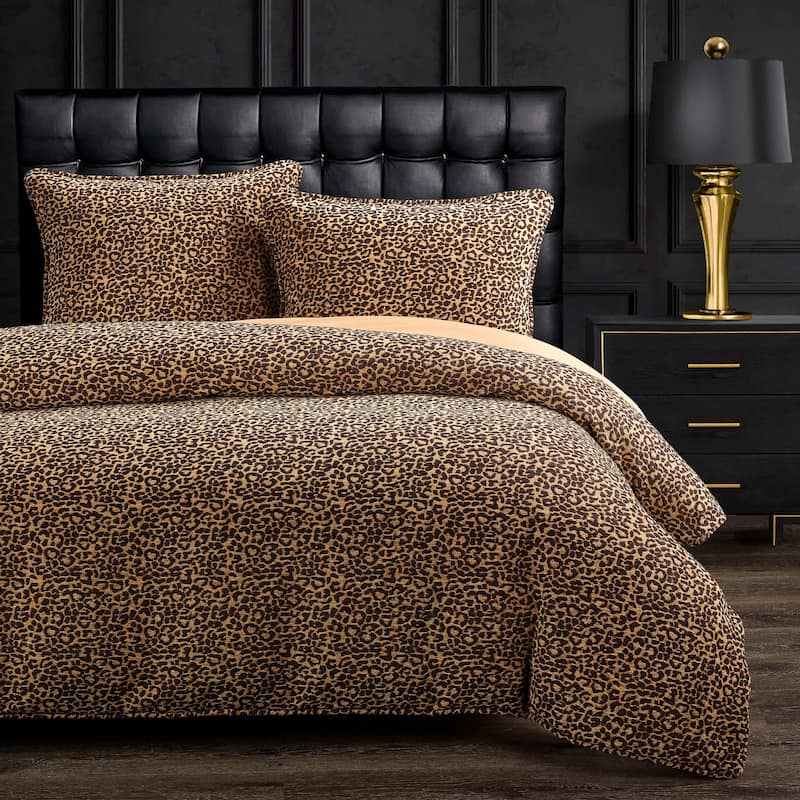 HiEnd Accents Adrienne Gold Leopard Chenille 3 Piece Comforter Set