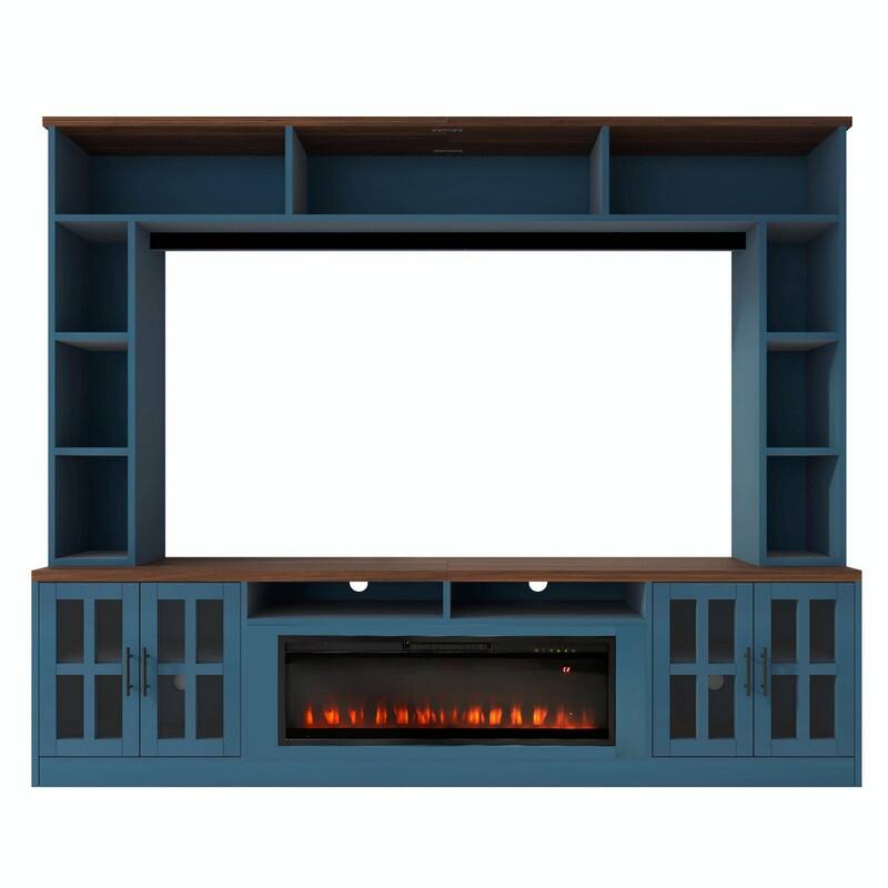 95.5" Wide Wall Unit Entertainment Center with Electric Fireplace and Bookshelves for TVs up to 80"