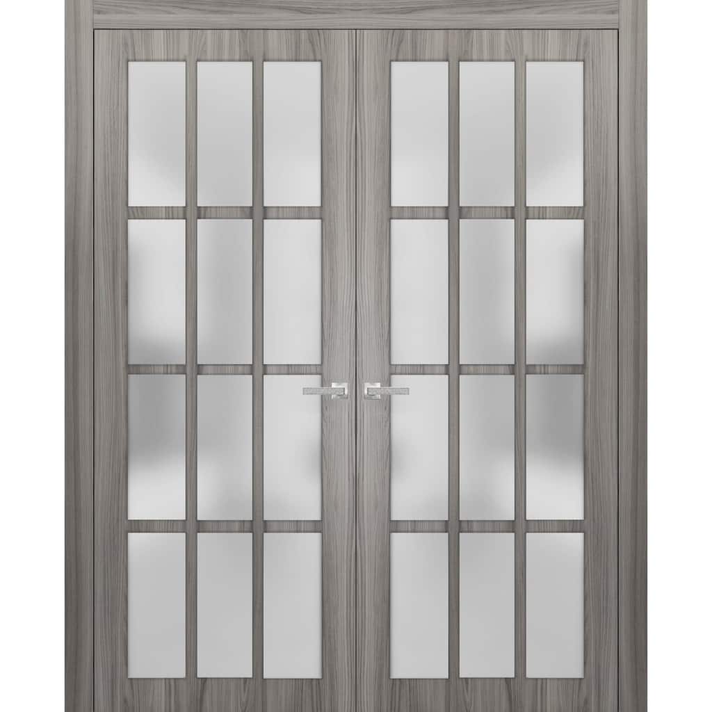 Solid French Double Doors Frosted Glass 12 Lites / Felicia 3312 Ginger Ash Gray